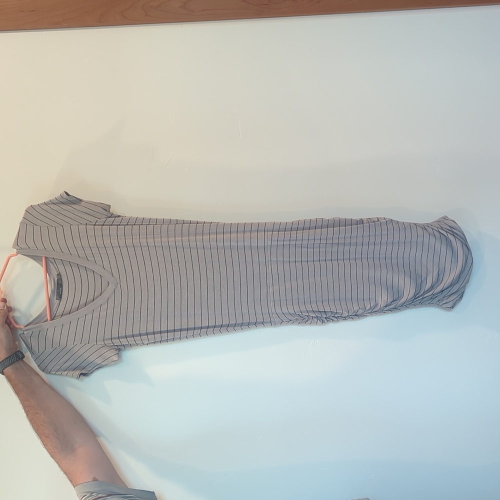 Prana Foundation T Shirt Dress, XS,  grey with black stripes